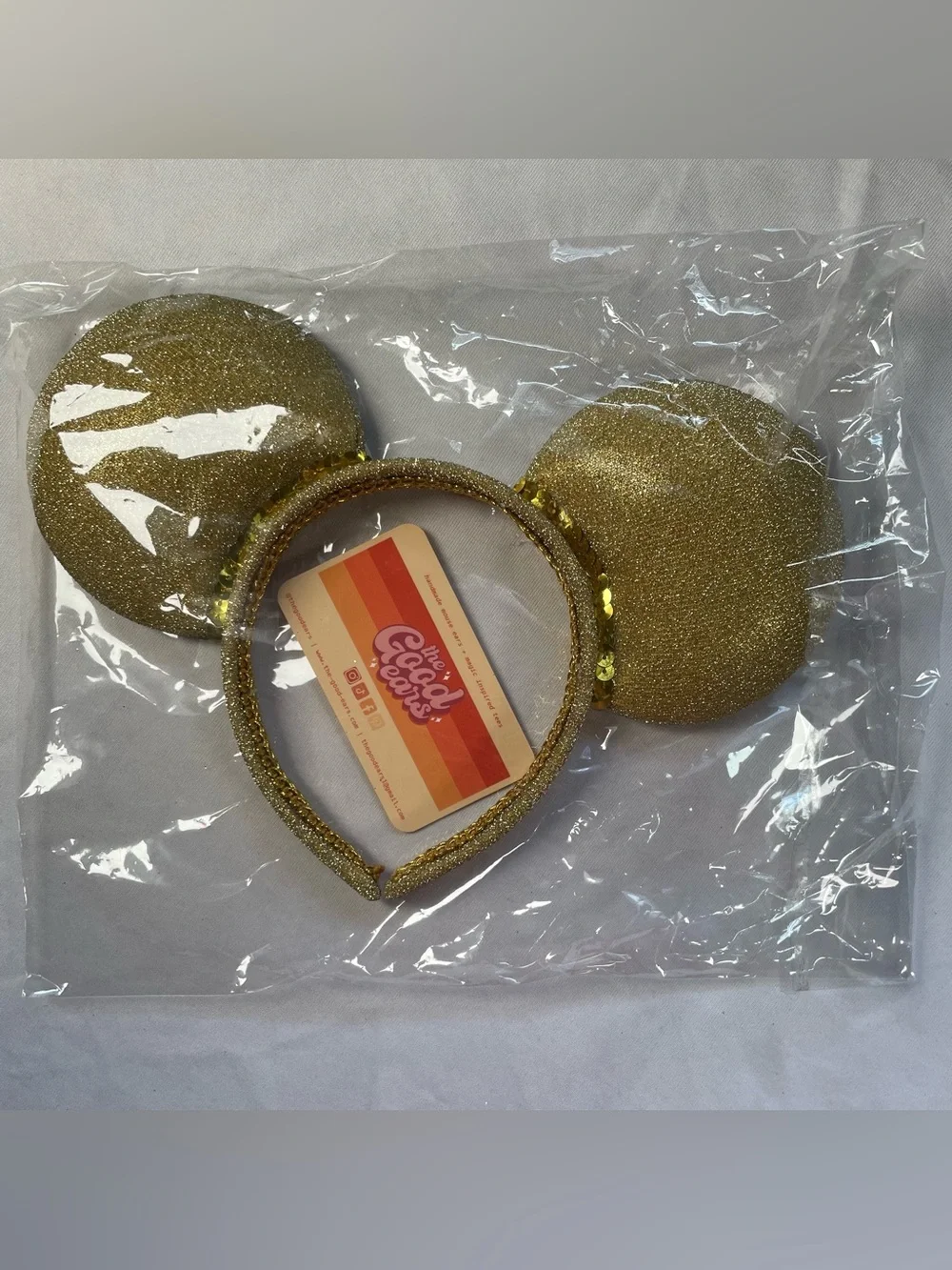 Disney Minnie / Mickey Mouse Ears Headband Gold Glitter Sequins Handmade Unique